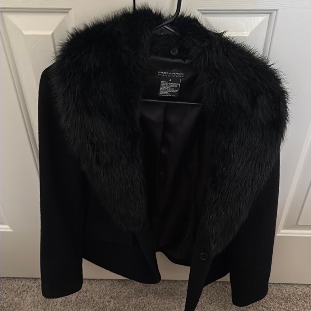 Pamela Dennis Women's Black Faux Fur Collar Jacket
